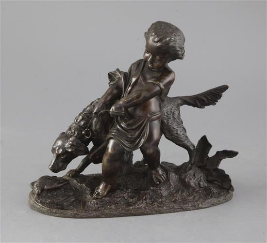 Peiffer. A bronze figure of a putto and dog, height 7.75in.